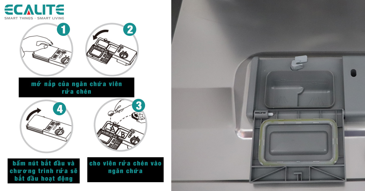 Cách sử dụng viên rửa chén cho máy rửa chén EDW-UF6080BL