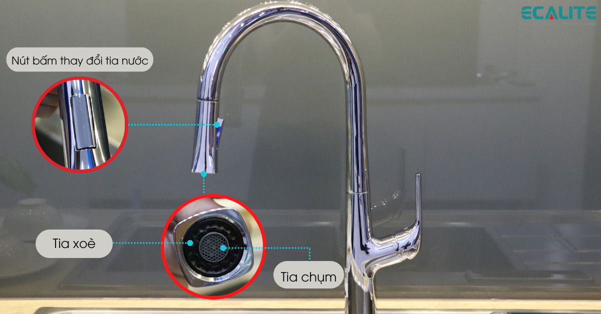 Nút bấm thay đổi tia nước của vòi rửa chén nóng lạnh EF-K569C 